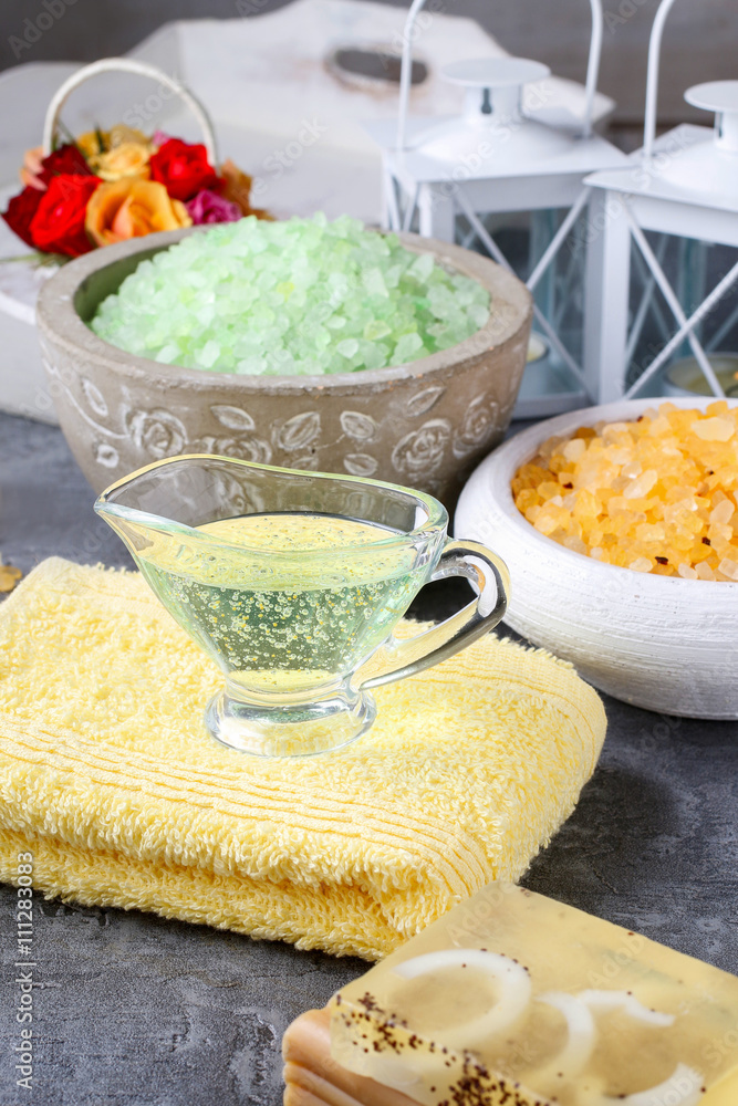 Glass jug of liquid soap Glass jug of liquid soap