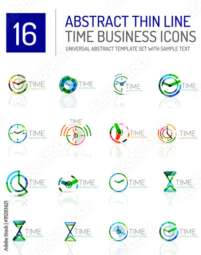 Geometric clock and time icon set