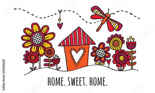 Home Sweet Home Hand Drawn Vector Illustration Bright Colours