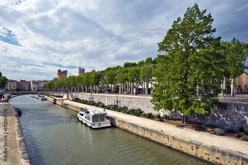 View at Robine Canal via historical center of Narbonne City