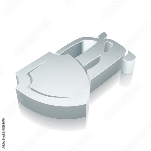 Insurance icon: 3d metallic Car And Shield with reflection, vector illustration.