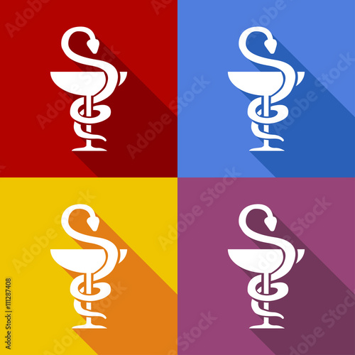 Icono plano farmacia con sombra en varios colores