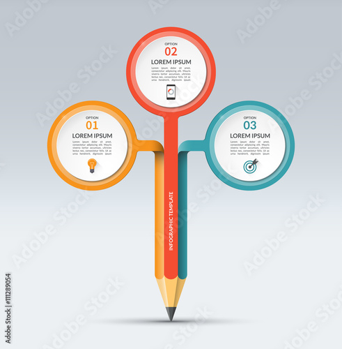 Infographic template in the form of a pencil with 3 options, steps, parts. Vector banner for business or educational infographics
