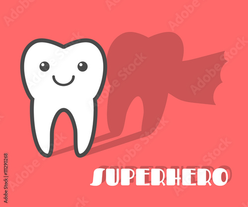 Cartoon tooth with superhero shadow.