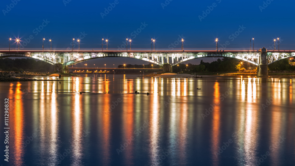 Poniatowski Bridge in Warsaw by night