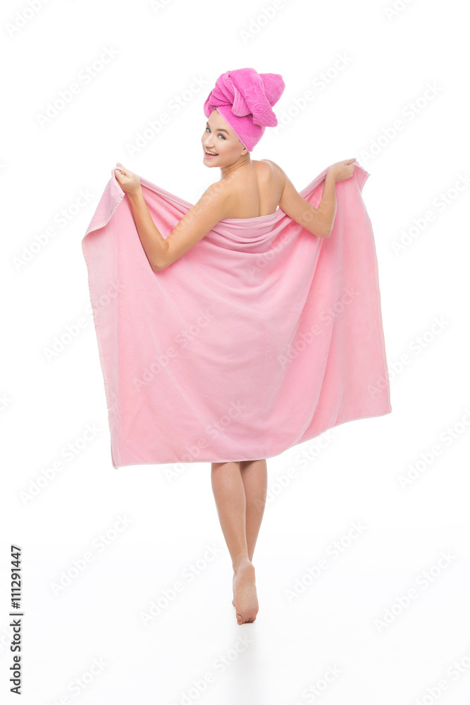 Beautiful girl in pink towel Beautiful girl in pink towel