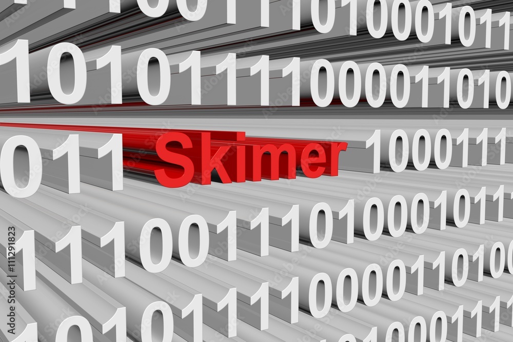 Skimer in the form of binary code, 3D illustration Skimer in the form of binary code, 3D illustration