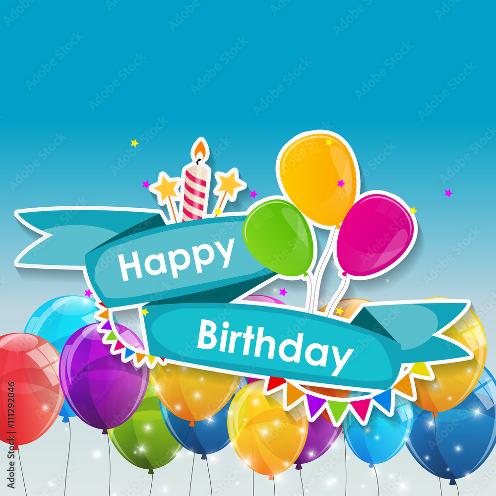 Happy Birthday Card Template with Balloons Vector Illustration Stock ...