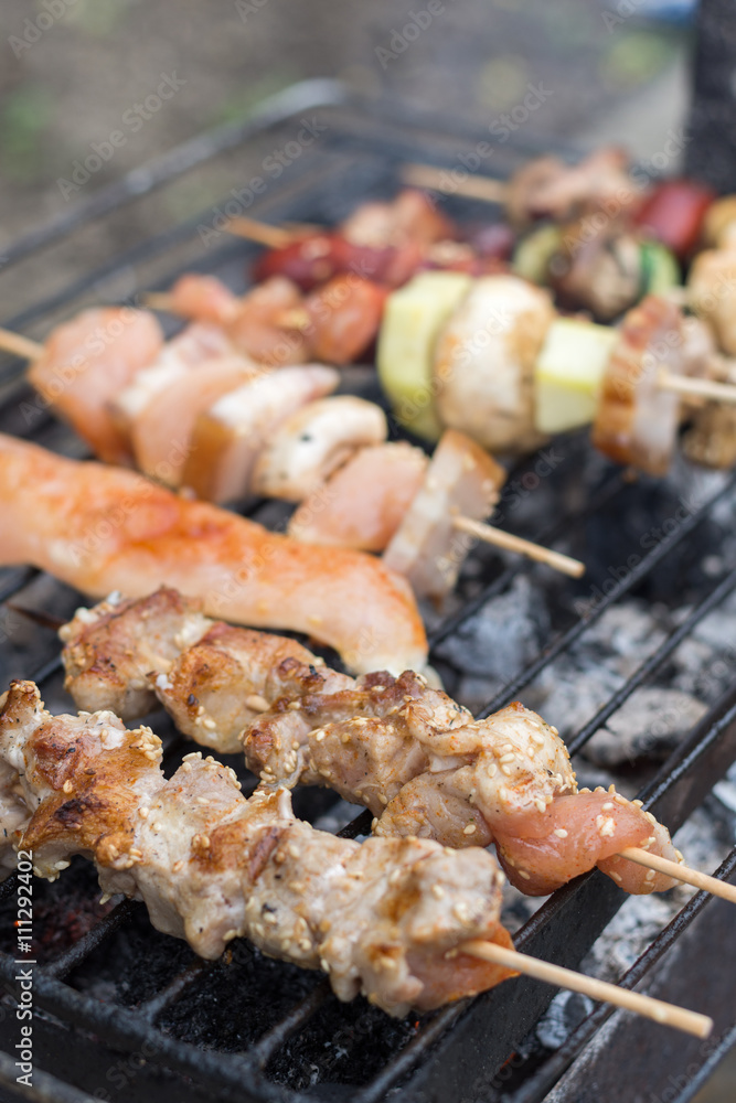 Chicken white meat kebabs on the grill Chicken white meat kebabs on the grill