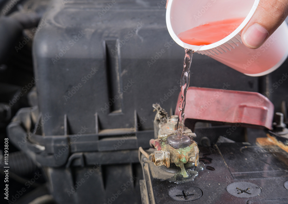 Car battery corrosion on terminal,Dirty battery terminals,Cleani Stock