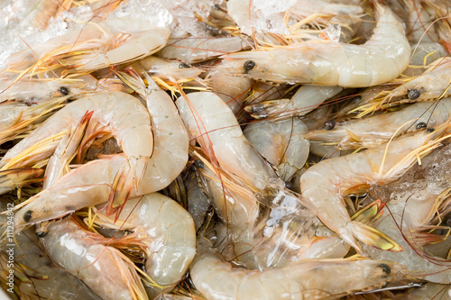 Pile of fresh shrimps for retail sale in local market