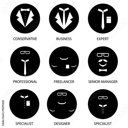 Web circle icons with man position and symbols