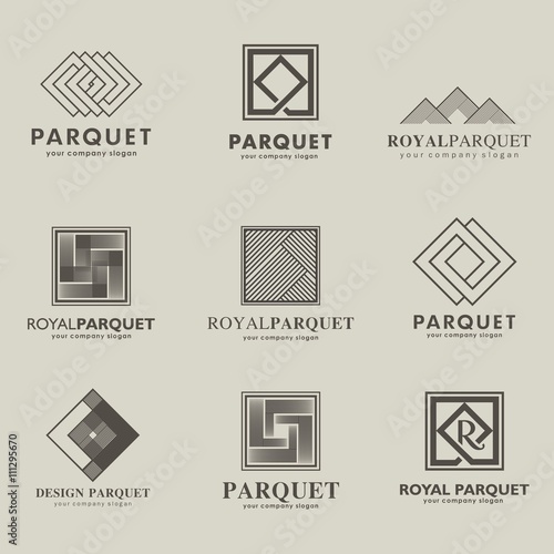 Set of vector logos parquet, parquet Board, laminate, flooring. Wooden Board