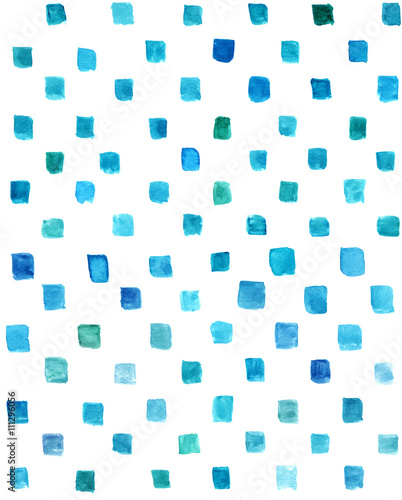 Abstract watercolor texture with teal blue squares, seamless backround