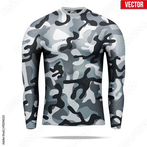 Under layer compression shirt with long sleeve in camouflage style.