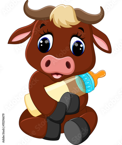 illustration of cute baby bull cartoon