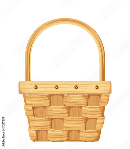 Vector illustration of an empty wicker basket isolated on a white background.