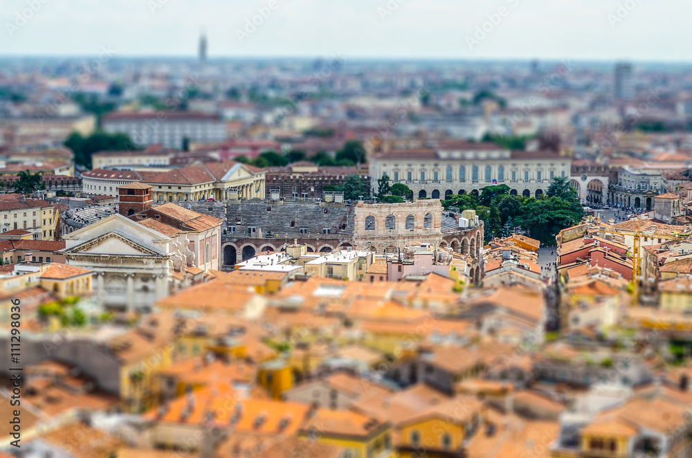 Panoramic View Over Verona, Italy. Tilt-shift effect applied