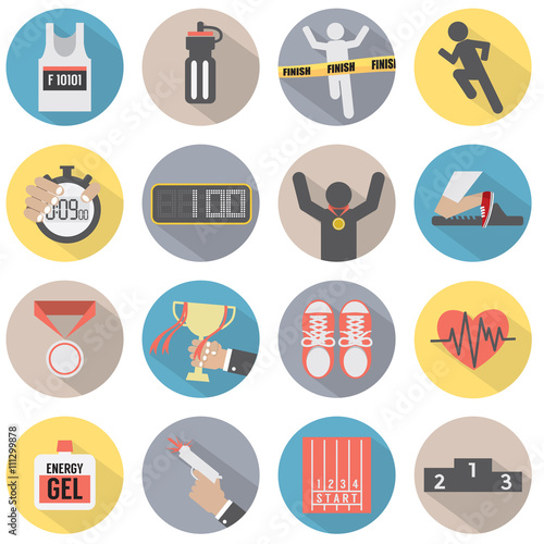 Flat Design Run Icon Set Vector Illustration.