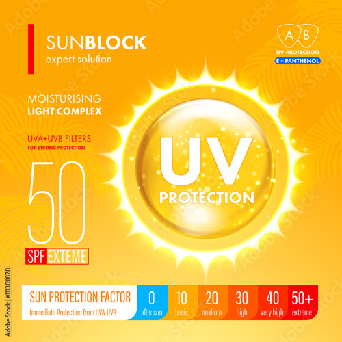 Sunblock suncare strong protection. SPF solution design