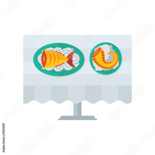 sea food on desk yellow color