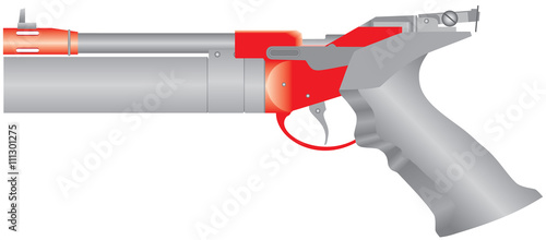 Air pistol. Pneumatic pistol. Traumatic air gun for self-defense or sport. Modern air gun on white background