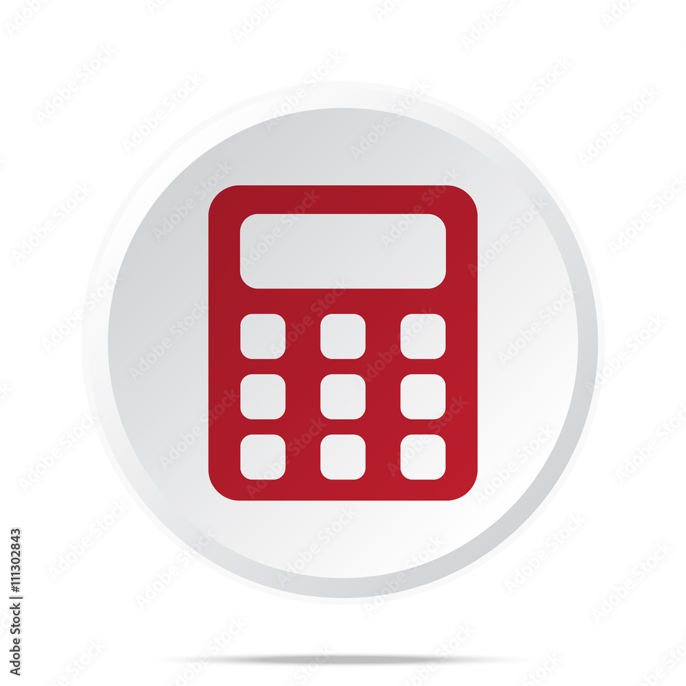 Red Calculator icon on white web button Red Calculator icon on white web button