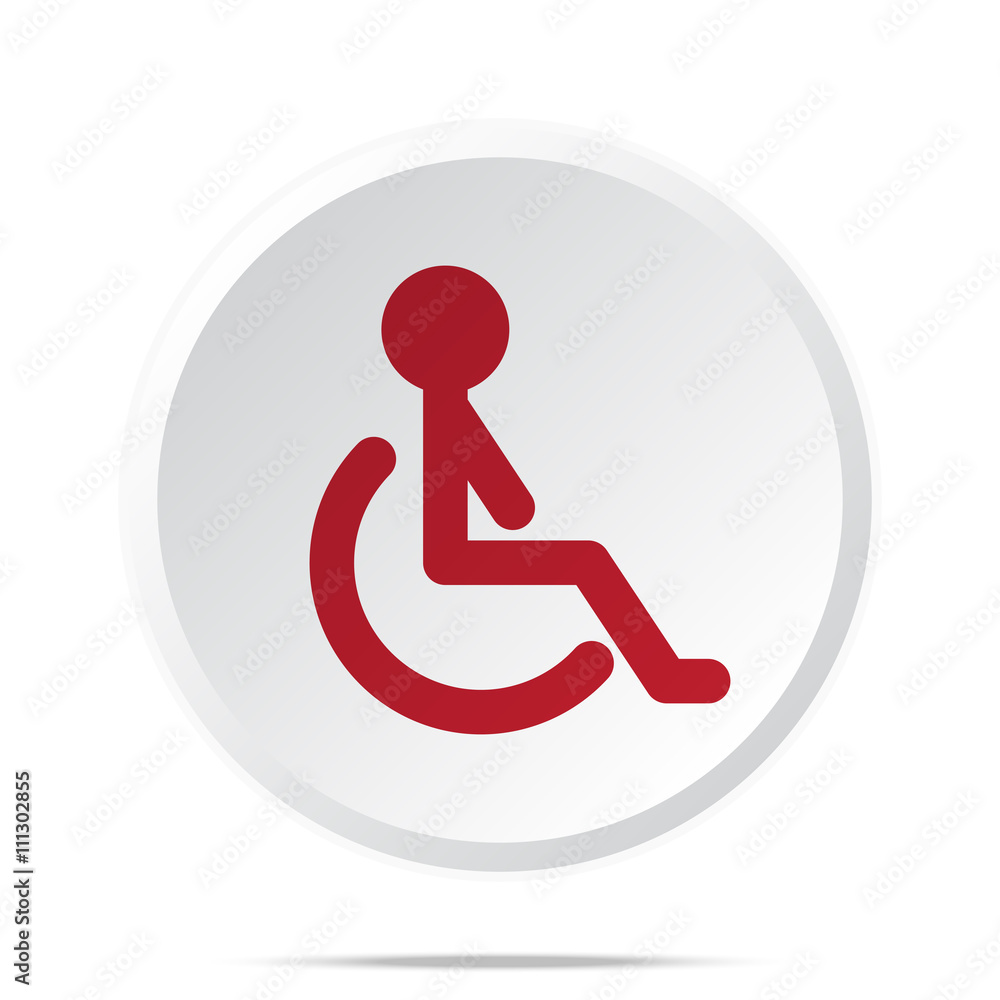 Red Wheel Chair icon on white web button Red Wheel Chair icon on white web button