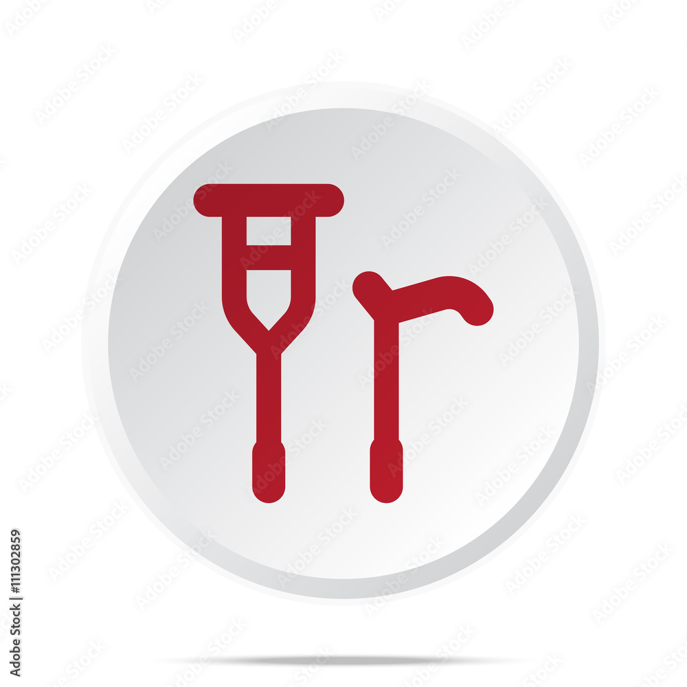 Red Crutch Cane icon on white web button Red Crutch Cane icon on white web button