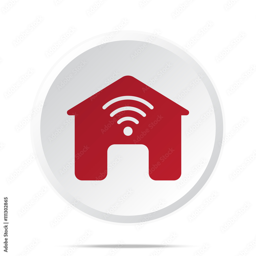 Red Smart Home icon on white web button Red Smart Home icon on white web button