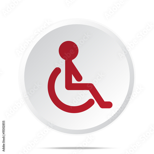 Red Wheel Chair icon on white web button