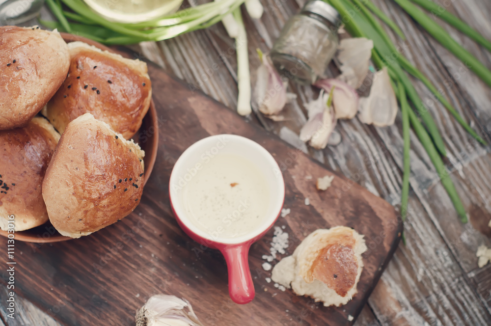 Fresh homemade bread rolls . Toned photo Fresh homemade bread rolls . Toned photo