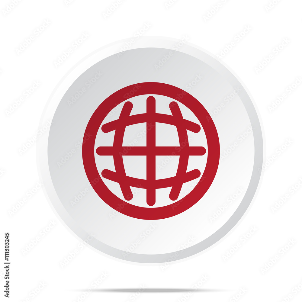 Red International icon on white web button Red International icon on white web button