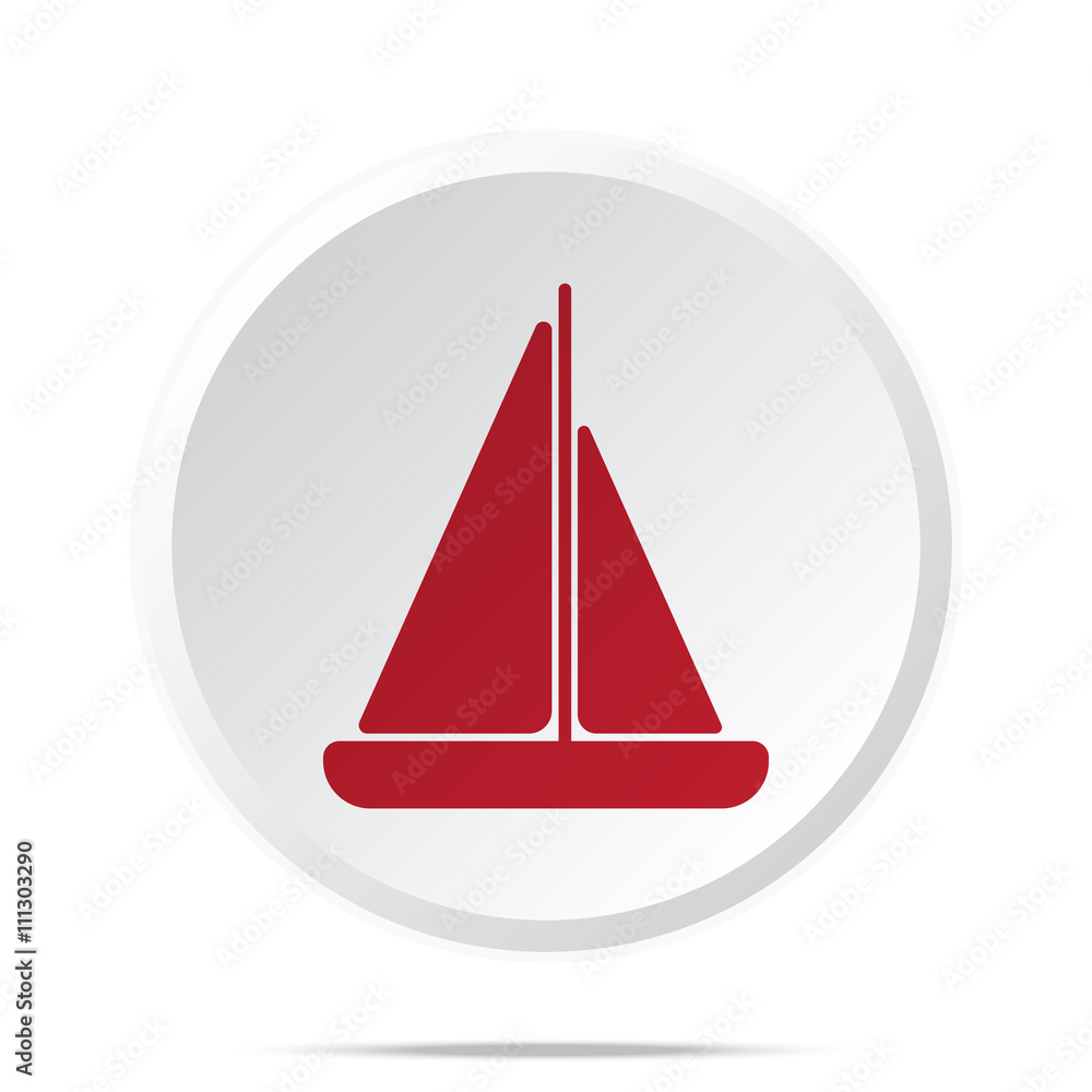 Red Sailboat icon on white web button Red Sailboat icon on white web button