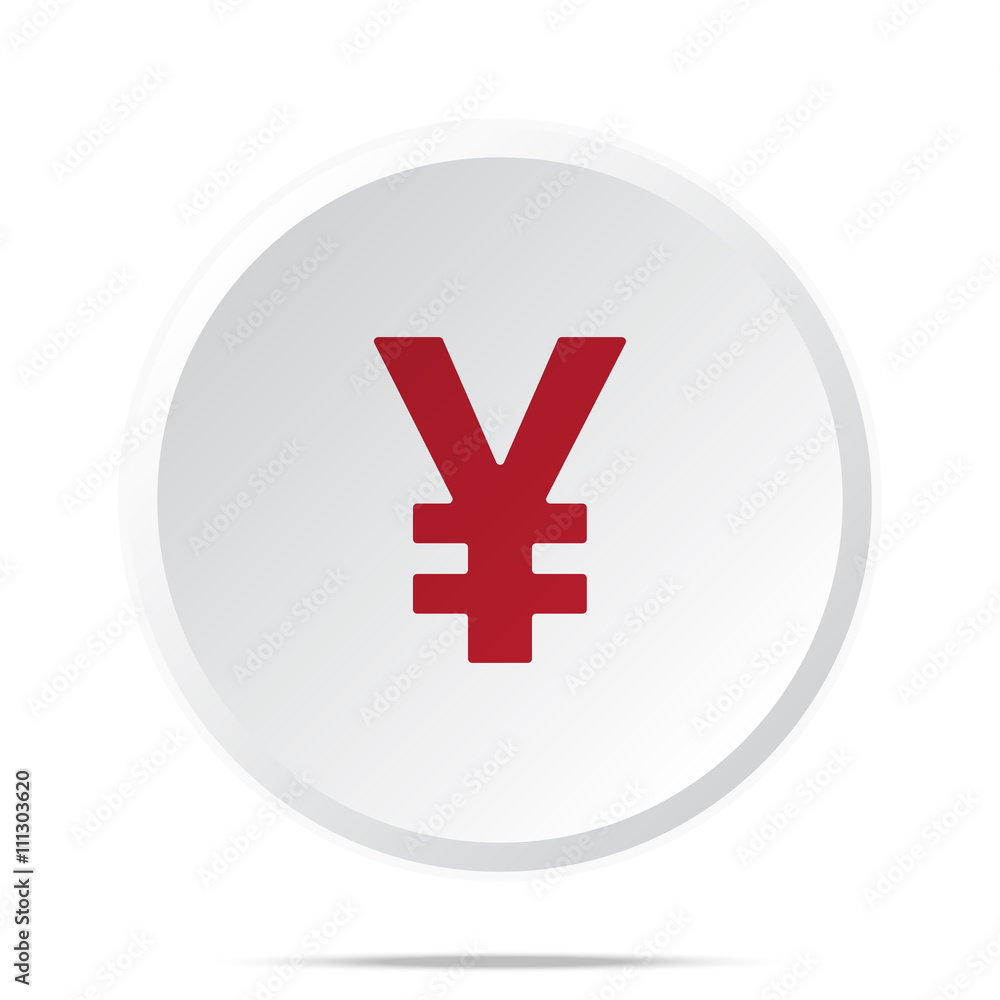 Red Yen icon on white web button Red Yen icon on white web button
