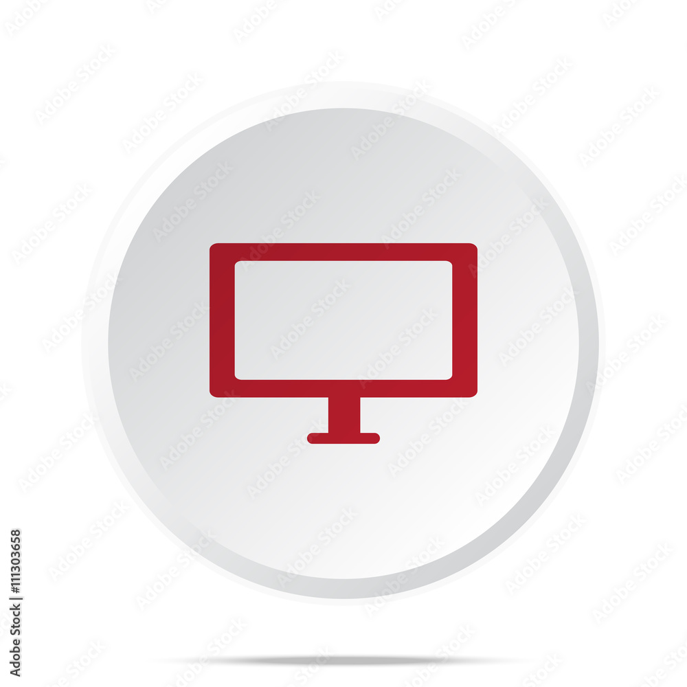 Red Computer Screen icon on white web button Red Computer Screen icon on white web button