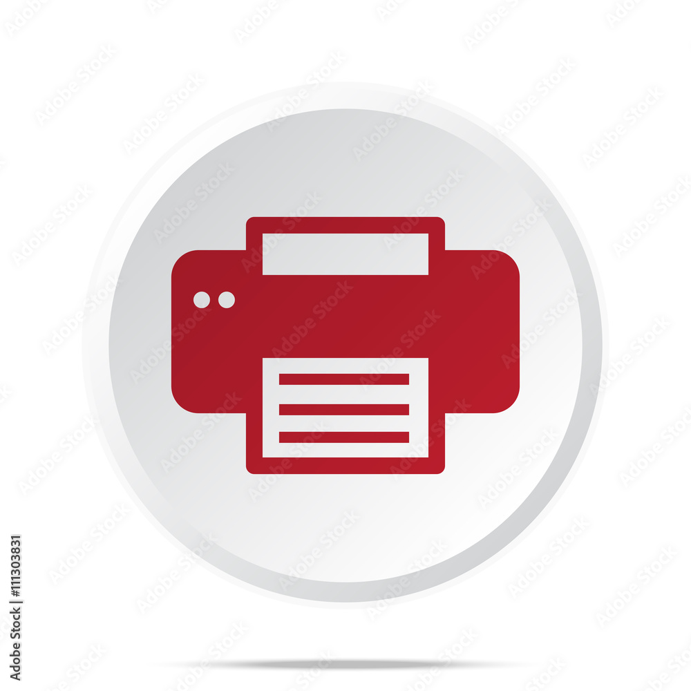 Red Printer icon on white web button Red Printer icon on white web button