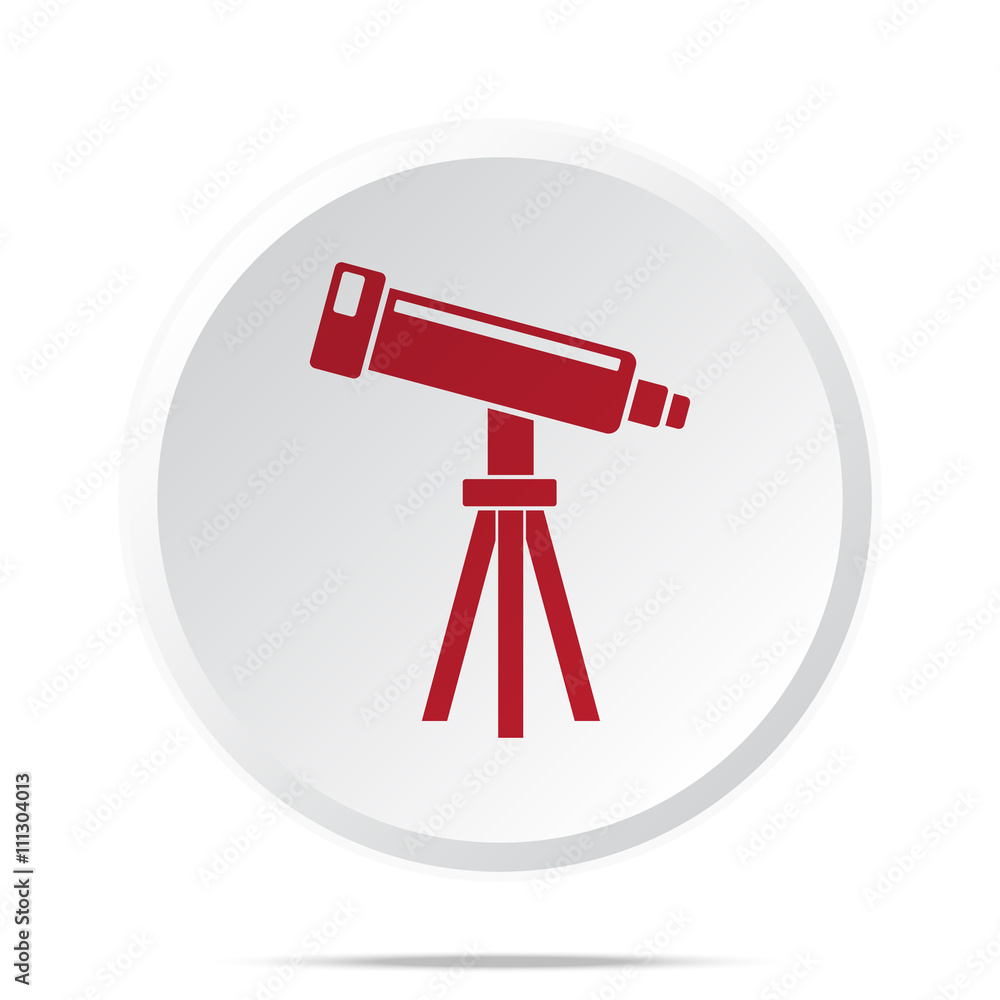 Red Telescope icon on white web button Red Telescope icon on white web button