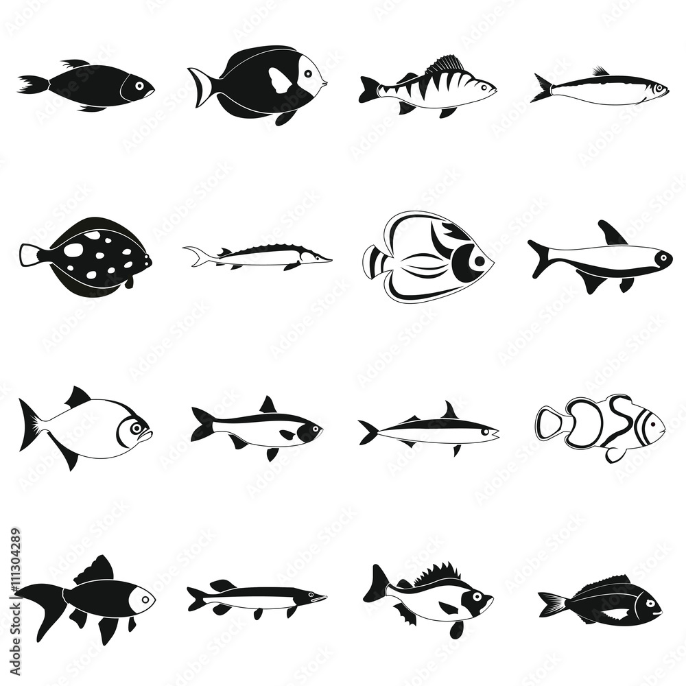 Obraz premium Fish icons set, simple style