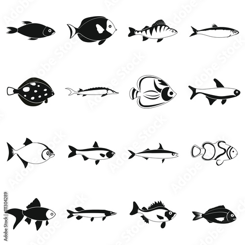 Fish icons set, simple style