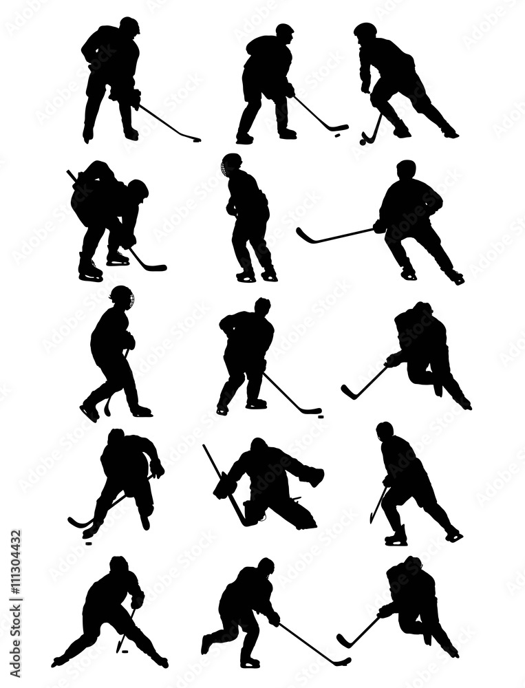 Naklejka premium Ice Hockey Players Silhouettes Set,art vector design