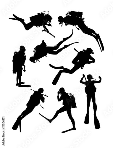 Scuba Diving Silhouettes, art vector design
