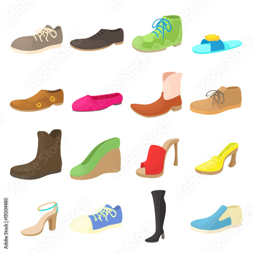 Shoes icons set, cartoon style