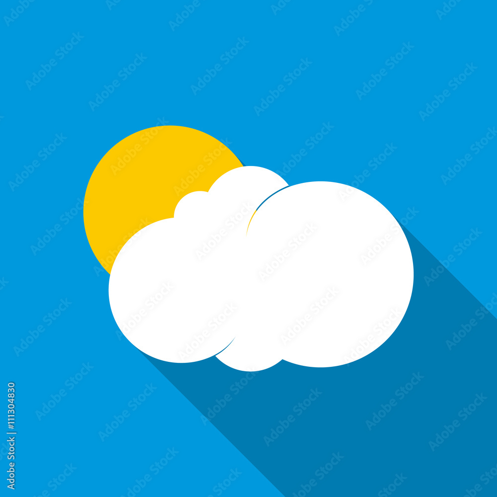 Sun behind the cloud icon, flat style Sun behind the cloud icon, flat style