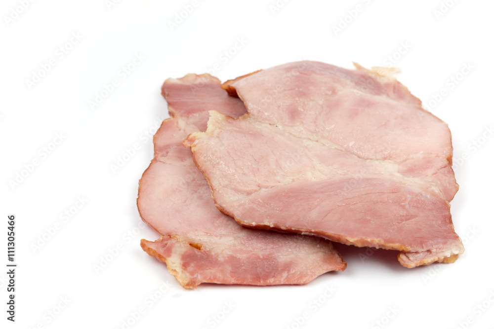 Cooked smoked ham isolated over white background Cooked smoked ham isolated over white background