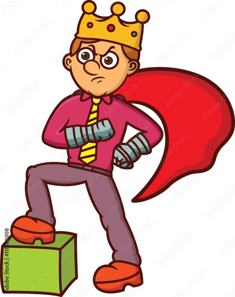 Arrogant Businessman King with Iron Hands Cartoon Illustration Stock