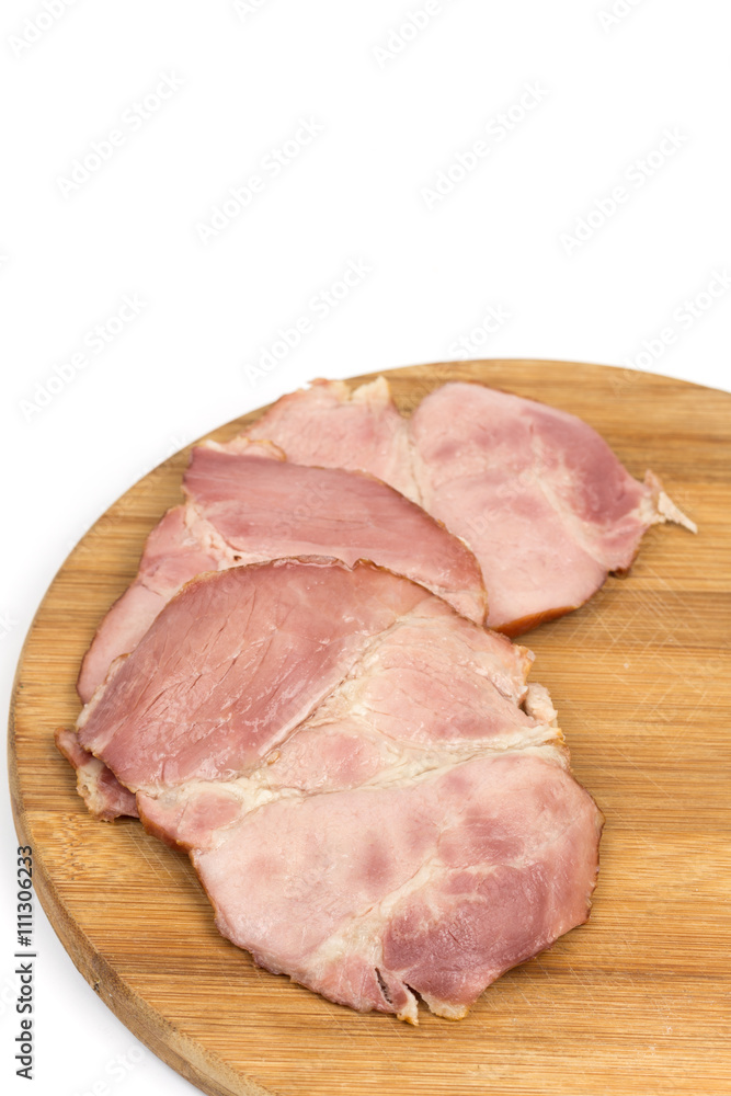 Domestic homemade cooked smoked fried ham Domestic homemade cooked smoked fried ham