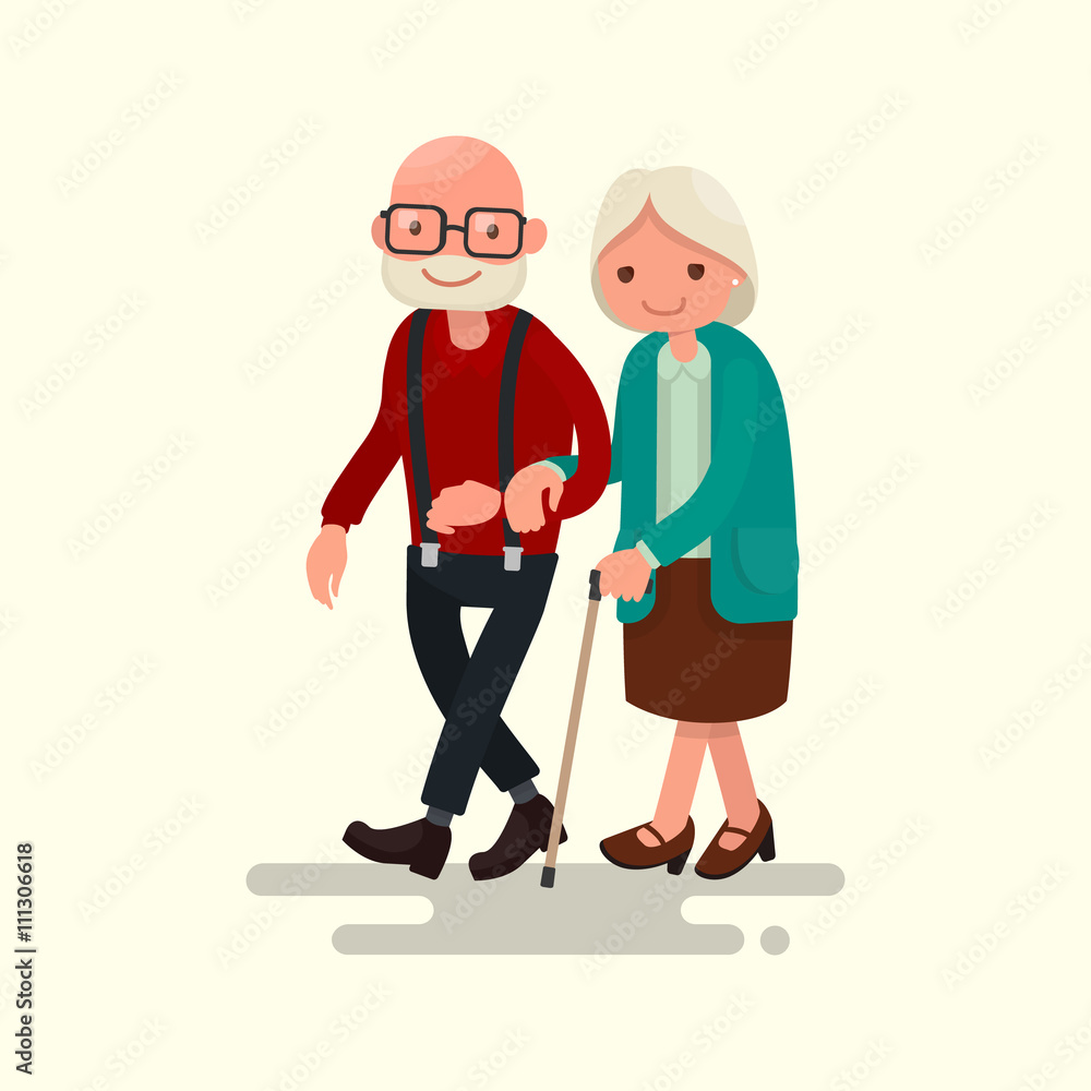 Elderly couple walking. Vector illustration Elderly couple walking. Vector illustration