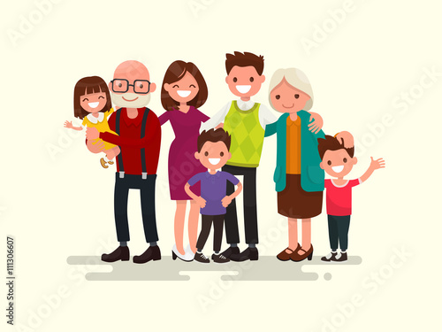 Big family together. Vector illustration