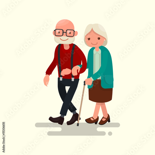 Elderly couple walking. Vector illustration